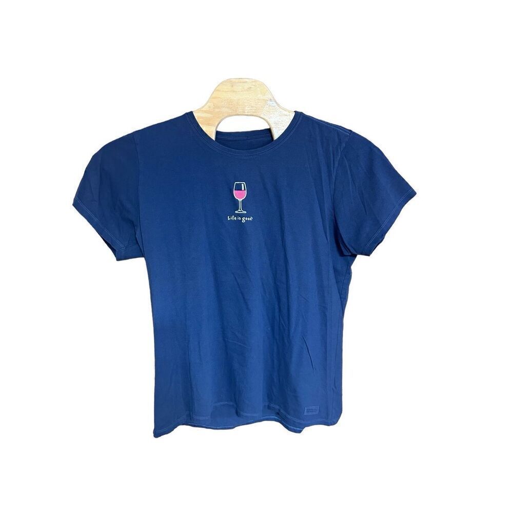 Life is Good XXL Vintage Wine Glass Navy T-Shirt